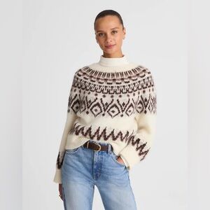 NWT Madewell Cream and Brown  Fair Isle  Crew Neck Sweater